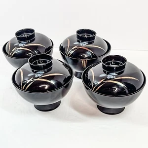 Japanisches Lackgeschirr bedeckt Schüsseln 5er Set schwarz gold blau 4,75" x 3" - Bild 1 von 3