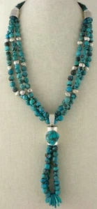 Collar de cuentas turquesa redondas naturales Kingman de triple cadena con colgante de jacla - Imagen 1 de 3