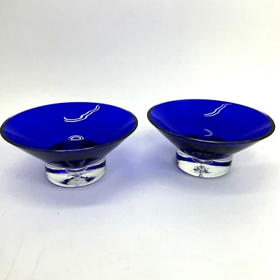 Block Stockholm Bowls Cobalt Blue Crystal Art Glass Bubble Set Of 2 - Image 1 of 4