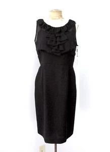 NWT Calvin Klein LBD Black Crepe Shift Dress Sheer Bodice Ruffles Pockets 12 - Picture 1 of 9