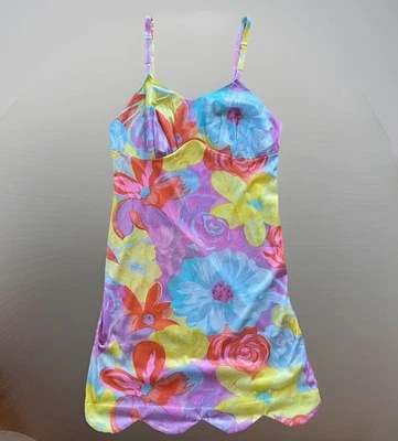 VTG VANITY FAIR Slip Dress Multicolored Floral Babydoll Scalloped Hem Women’s 30 Foto 1 de 4