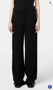 PANTALÓN ZARA MUJER CINTURA ALTA PLANO DELANTERO PIERNA ANCHA NEGRO Talla Med - Imagen 1 de 12