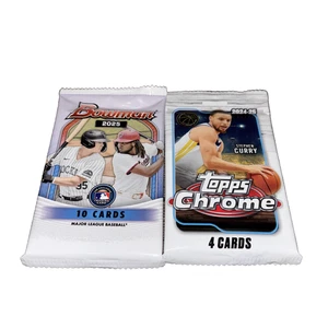 2025 Bowman Baseball - 10 Karten Pack & 2024 - 25 Topps Chrome Basketball - 4 Karten Pack - - Bild 1 von 4