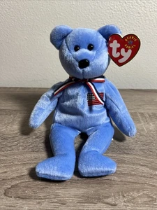TY Beanie Baby - AMERICA l'Orso (Versione Blu) (8,5 pollici) Nuovo con etichette - Foto 1 di 7