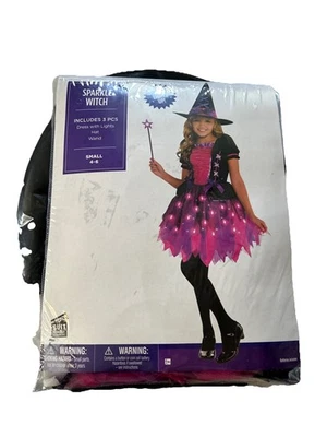 Sparkle Witch Kids Halloween Costume w/ Light-up Dress & Hat Small Size 4-6 - Image 1 of 4