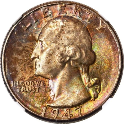 1947-D Washington Silver Quarter 25c - NGC MS67+ - Monster Toned Near-Top Pop! - Image 1 of 4