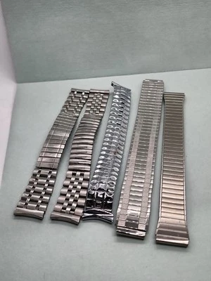 Lote de 5 correas de reloj de expansión de acero inoxidable tono plata vintage sin usar Foto 1 de 4