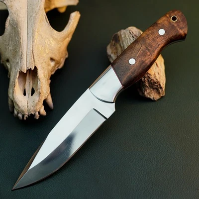 Gift-Ready 9.1" Damascus / Steel Knife Full Tang Hunt it Hunt + Leather Sheath - Image 1 of 4