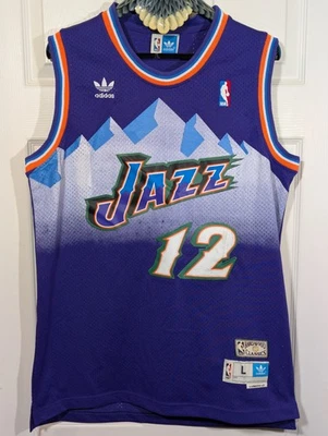 Классическая футболка NBA Utah Jazz No12 John Stockton Adidas Hardwood размер большой - Изображение 1 из 4