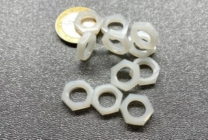 Hex Nut, Natural Nylon Plastic, 3/8"-16 Thread x 33/64" W x 1/8", 50 Pcs - Picture 1 of 14