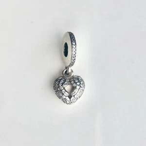 PANDORA Angel Wings Locket Heart Pendant Charm Pink Enamel Cubic Zirconia CZ - Picture 1 of 2