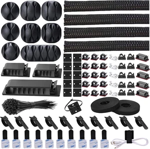 N NOROCME 192 PCS Cable Management Kit 4 Wire Organizer Sleeve,11 Cable Holder,3 - Afbeelding 1 van 12