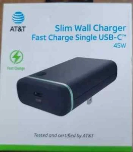 AT&T 45W USB-C Single Port Power Delivery Wall Block Fast Charger Black - Photo 1 sur 2