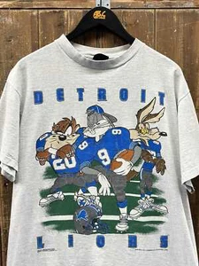 Detroit Lions Reprint 1993 Looney Tunes Ash Short sleeve T shirt basic HN1209 - Picture 1 of 2
