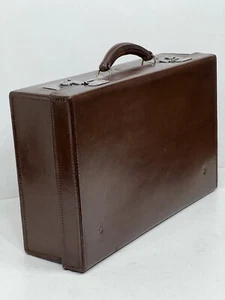 Quality vintage top grain brown leather motoring travel OVERNIGHT suitcase - Picture 1 of 14