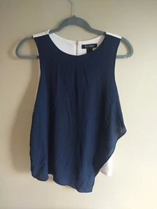White House Black Market Women's Top S Asymmetric Sleeveless Navy Blue White - Imagen 1 de 8