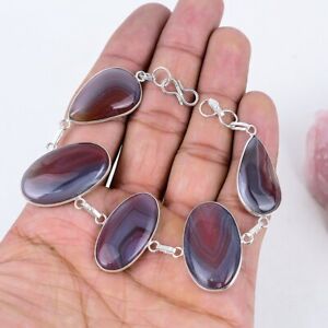 Stripped Agate 925 Silver Plated Handmade Bracelet of 7-8"