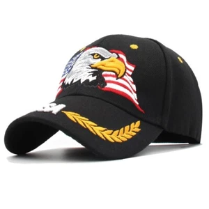 American Bald Eagle USA Black Baseball Cap, Flag Stars And Stripes, Verteran - Picture 1 of 5