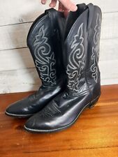 Justin Mens 1409 Classic Western Black Calf Leather Cowboy Boots Size 14D Point
