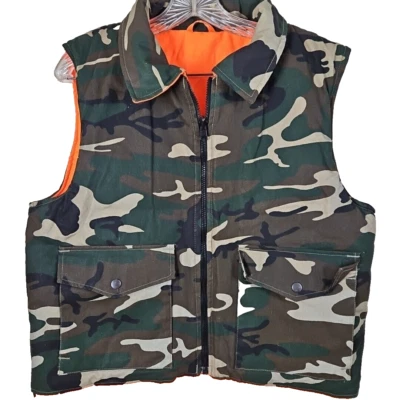 SPORTS AFIELD Vest Mens Medium Camo Neon Orange Hunting Reversible Puffer Jacket - Image 1 of 4