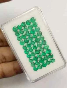 Natural Colombia Green Emerald 3 MM Round 15 Pcs Lot Certified Loose Gemstone - Picture 1 of 6