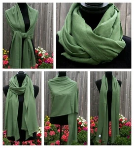 Ladies Mens Green Pashmina Cashmere Shawl Scarf Wrap Handwoven in Nepal - Picture 1 of 6
