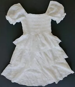 NWT THIRTY/THIRTY White Puff Sleeve/Off Shoulder Smocked Bodice Tiered Dress XS - Picture 1 of 9