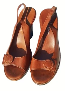 Cole Haan Womens Brown Leather Wedge Heels Peep Toe Sling Back Size 6.5B #D21214 - Picture 1 of 12