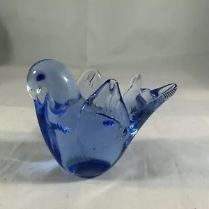 Vintage Hand Blown Glass Blue Bird Figurine Made In France 80s 2” X 3” - Picture 1 of 7