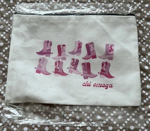 CHI OMEGA SORORITY WESTERN COWGIRL ZIPPED MAKEUP COSMETIC BAG-6.3" by 8.6"-NEW! - Picture 1 of 1