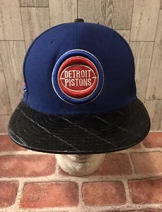 Detroit Pistons New Era Cap Strapback Medium Large 9Fifty Leather Brim Hat Blue - Picture 1 of 6