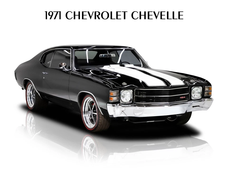 Chevrolet Chevelle 1971 nuevo letrero de metal: restauración aspecto Hot Rod en negro Foto 1 de 1