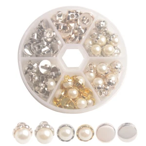 One Box of 60PCS Silver/Golden Faux Pearl Charm Button 9mm-10mm - Picture 1 of 12