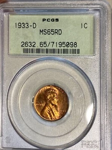 1933-D Lincoln Cent MS65RED PCGS OGH - Picture 1 of 3