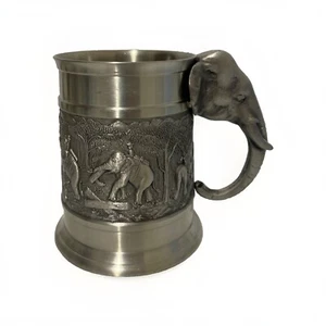 TPW Pewter Tin 97% Elephant Handle Tankard Mug with elephants - Picture 1 of 6