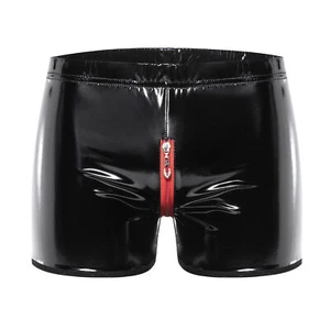 odorless leather shorts, leather pants, Men's high-gloss PVC crotch sexy open - Picture 1 of 5