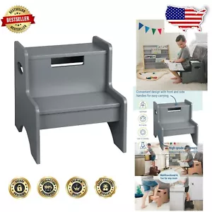 Convenient Gray Two-Step Kitchen and Bathroom Stool - Perfect for Kids & Adults - Picture 1 of 10