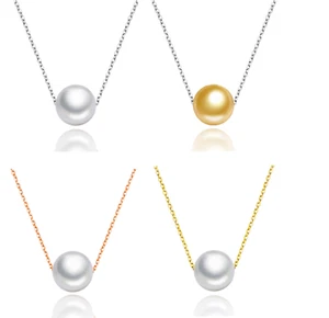 925 Sterling Silver Floating Round Natural Shell Pearl Pendant Necklace 18" PE33 - Picture 1 of 12