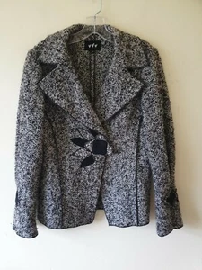 Per Una Grey Black Tweed Jacket Sz 10 Wool Mix Flower Applique * - Picture 1 of 12