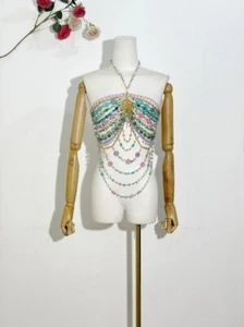 Hot Sexy Women Handmade Multi Stone Bead Body Chain Bikini Bra Hlater Top - Picture 1 of 8