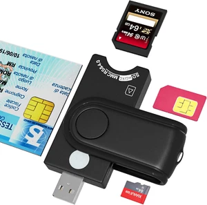4-In-1 SIM Card Reader, ID Card Reader, SDHC/SDXC/SD& Micro SD Card Reader, Smar - Picture 1 of 9