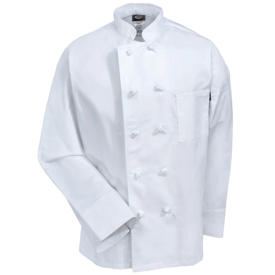 NWT DICKIES UNISEX KNOT BUTTON CHEF COAT WHITE  DC43 - Image 1 of 4
