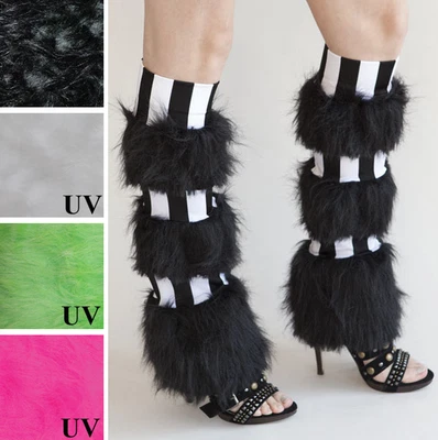 Calentadores de piernas de piel a rayas cubiertas de botas mullidas negras disfraz de mimo de Halloween Foto 1 de 3