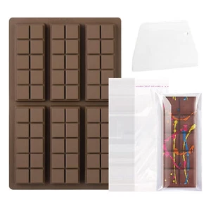 Dubai Chocolate Bar Mold 6 Cavities Silicone Mold W/Scraper & 100 Storage Bags - Picture 1 of 10