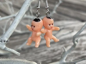 Funky Cute Mini NAKED BABY DOLL EARRINGS Mardi Gras Baby Shower Costume Jewelry - Picture 1 of 5