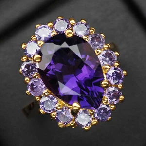 Luxurious Midnight Violet Amethyst 5.10Ct 925 Sterling Silver Handmade Rings - Picture 1 of 9