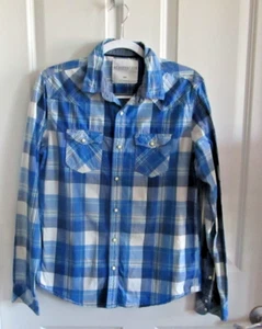 Camisa a Presión Aeropostale Western Pearl Para Hombre Mediana Manga Larga Blanca Azul Gris - Imagen 1 de 5