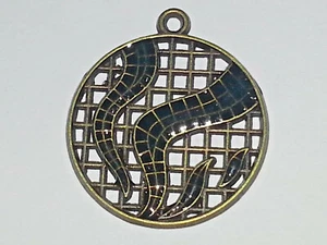 3PC. Black Pendant Enamel Round Antique Style Bronze Plated 28.5x25x1.5mm - Bild 1 von 2