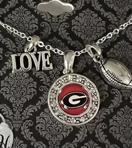 Georgia Bulldogs Multi Dije Amor Fútbol Collar Joyería Mujer 18” NUEVO - Imagen 1 de 6