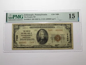 $20 1929 Zelienople Pennsylvania National Currency Bank Note Bill #7409 F15 PMG - Picture 1 of 6